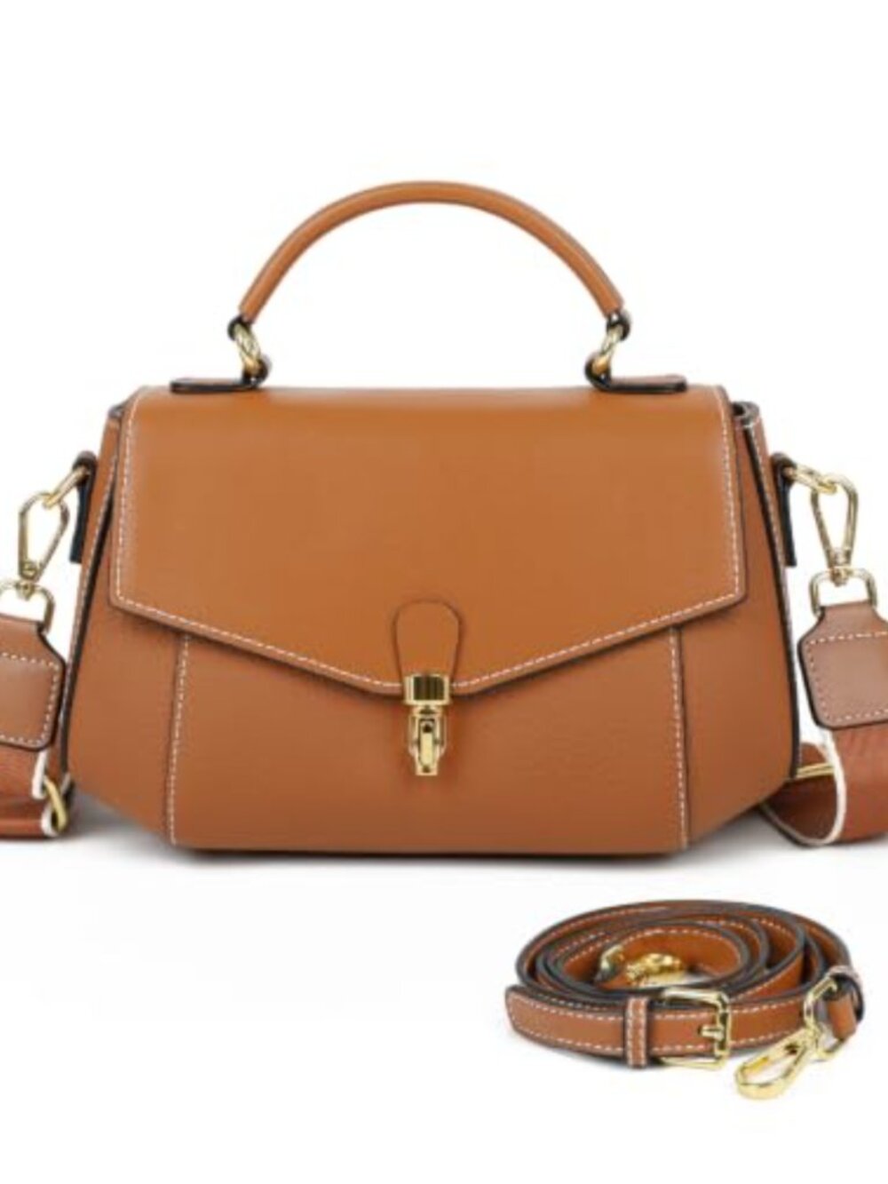 Genuine Leather Crossbody Shoulder Bag with 2 Straps & Multi-Pocket Organization